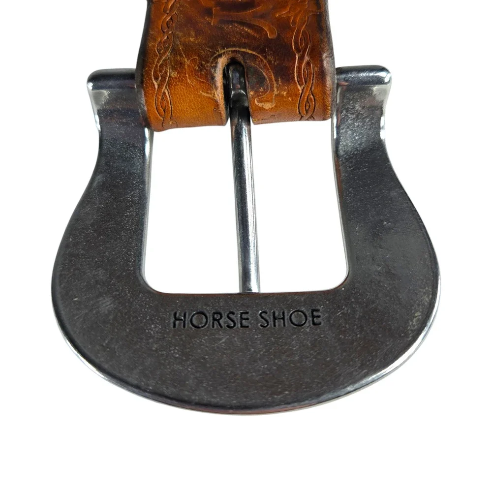 Jeremiah Watt Horse Shoe Buckle Belt Womens‎ Large Leather Tooled Country Girl - Picture 3 of 9